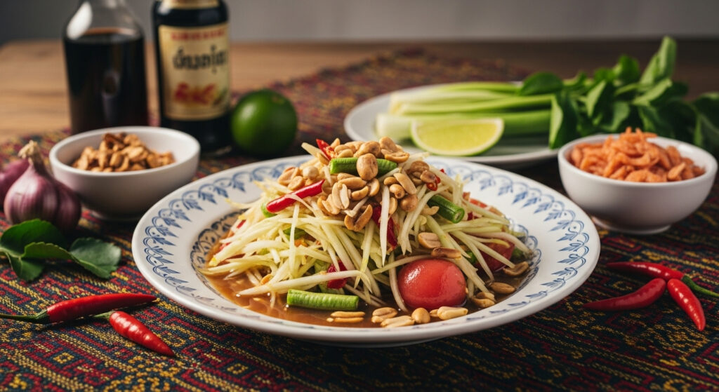 5 Receitas Tailandesas Fáceis de Fazer: Uma Viagem Culinária Inesquecível 8 Som Tum (Salada de Papaia Verde) - A Frescura Picante do Nordeste Tailandês