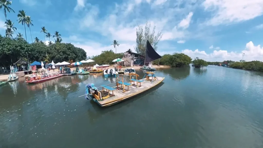 Passeio de jangada pelo mangue em Porto de Galinhas com águas claras e vegetação